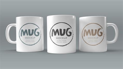 Premium Psd Three White Mugs Mockup