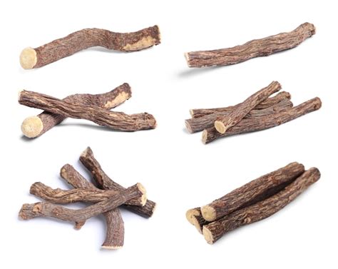 Premium Photo | Set with dried sticks of liquorice root on white background