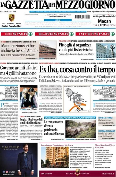 Le prime pagine di giovedì 12 dicembre 2019 Il Post