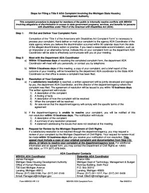 Fillable Online Mich Mshda Ada Complaint Form With Instructions