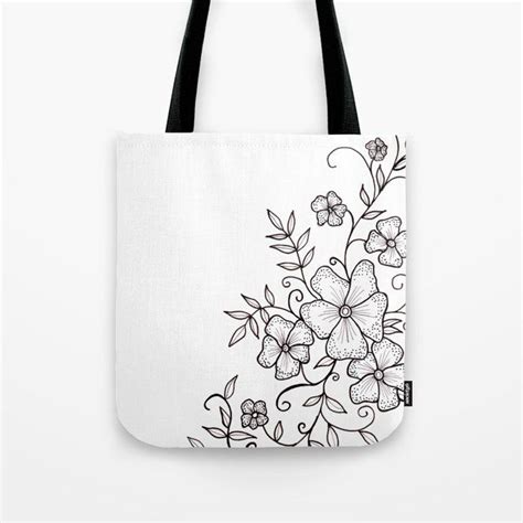 Black And White Floral Ornaments Tote Bag Zeichenbloq Society6