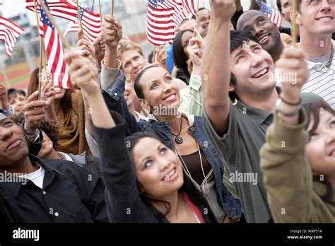 People Waving American Flags Stock Photo Alamy