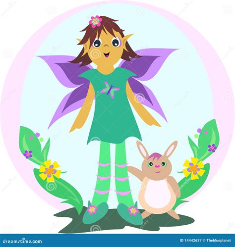 Cute Fairy With Rabbit In A Garden Stock Vector Illustration Of