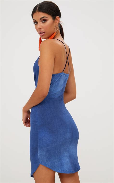 Denim Bodycon Mini Dress Denim Prettylittlething