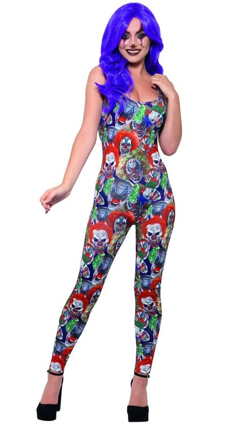 Womens Evil Clown Print Bodysuit | Creepy Clown Halloween Costume