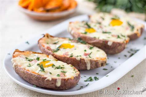 Breakfast Egg Stuffed Sweet Potatoes Roxy S Kitchen