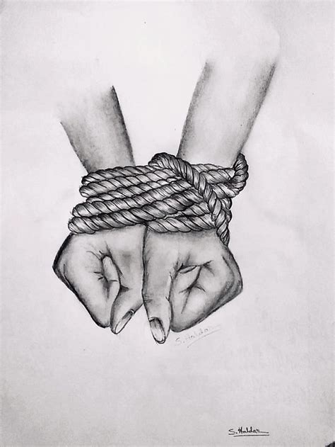 Tied Hand And Rope Prison Drawings Rope Art Rope Drawing