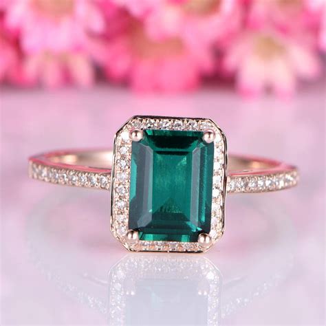 Emerald Engagement Ring X Mm Emerald Cut Lab Created Emerald Etsy