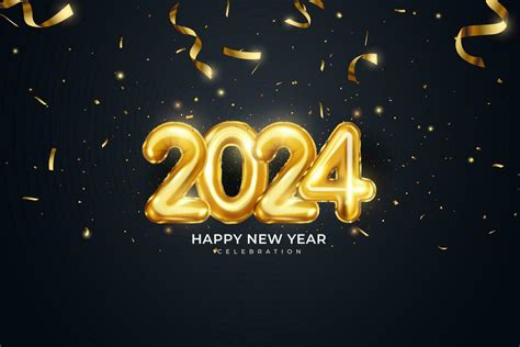 Happy New Year 2024. festive realistic decoration. Celebrate 2024 party on a dark background ...