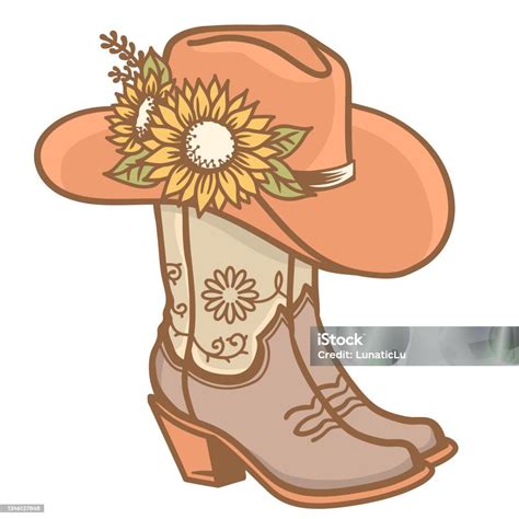 Ilustración De Botas Vaqueras Y Sombrero Vaquero Con Decoración De