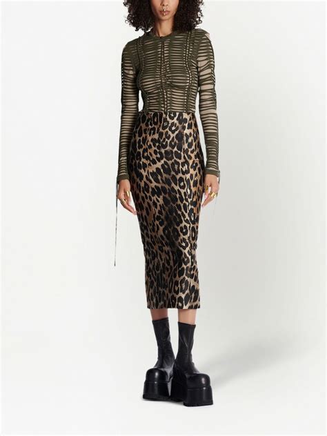 Balmain Leopard Print Straight Skirt Brown Farfetch