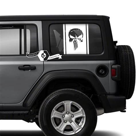 Pair Of Jeep Wrangler Unlimited Side Door Window Punisher Decals Trim