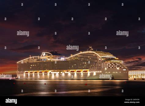 The Msc World Europa Cruise Ship Hotel At The Old Port Of Qatar Stock