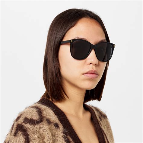 Gucci Square Acetate Sunglasses Women Black Flannels