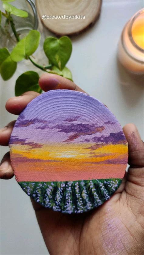 Sunset painting 💜 | Sunset painting, Wooden art, Painting