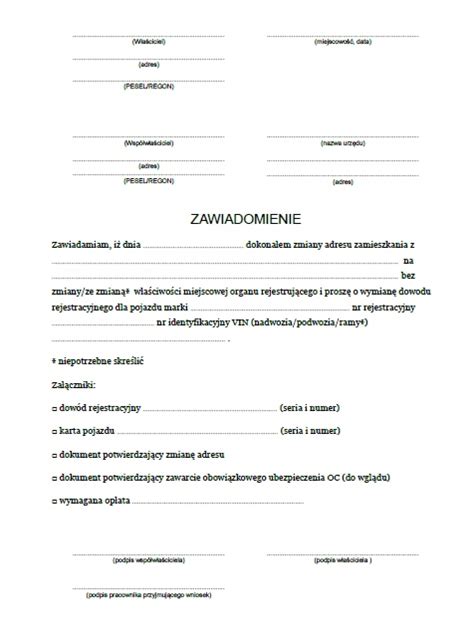 zawiadomienie  zmianie adresu zamieszkania wzory pism