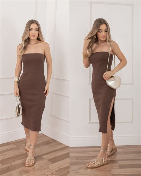 Look Vestido Midi Tomara Que Caia Marrom