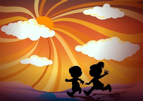 Silhouette children running at sunset 358832 Vector Art at Vecteezy