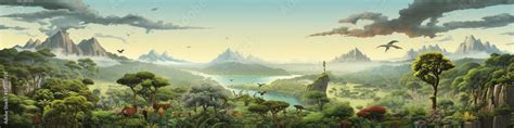 An Illustration of the Amazon Rainforest with Layered Tribes and ...