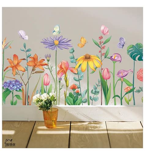 Wall Stickers Plant Garden Corner Decorative Decals Toe Line Self