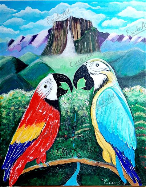 PINTURA GUACAMAYAS Salto el Ángel Cuadro de Aves Painting Diy art