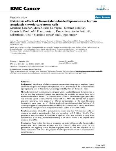 Cytotoxic Effects Of Gemcitabine Loaded Liposomes In Human