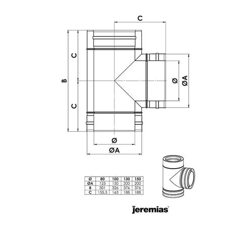 Té 90 inox laqué noir avec piquage concentrique double paroi