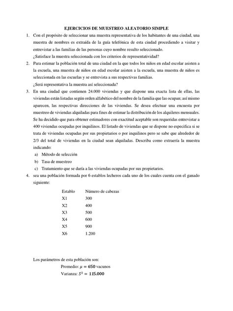 Ejercicios De Muestreo Aleatorio Simple Pdf Error Estándar Muestreo Estadísticas