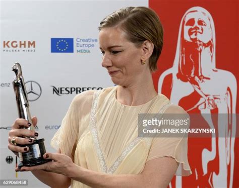 German actress Sandra Hueller poses with her trophy she received in ...