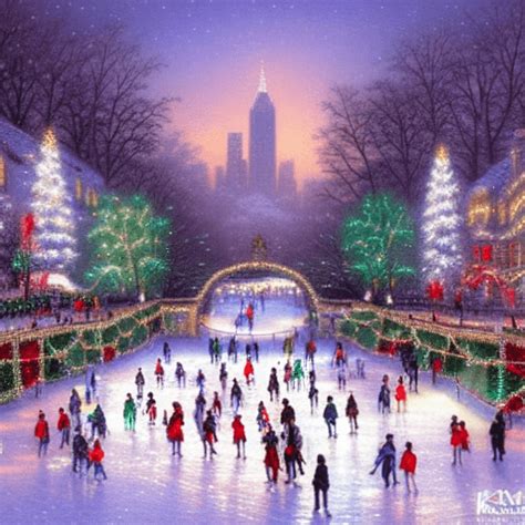 Central Park Ice Skating Christmas Lights Thomas Kinkade · Creative Fabrica