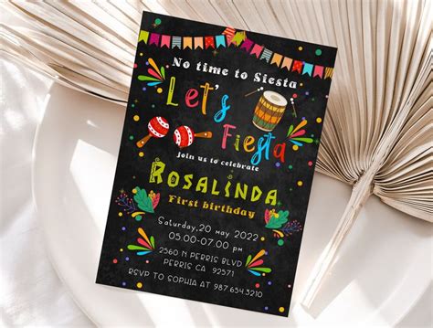 Editable First Fiesta Birthday Invitation Template Printable Etsy In