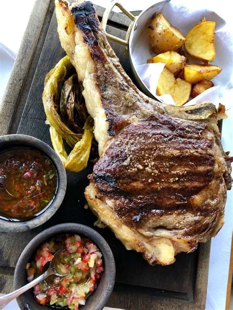 Ribeye Tomahawk Steak With Chimichurri And Salsa Criolla Rfoodporn