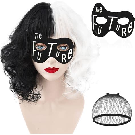 Buy Cruella Wig For Halloween Costume Women Black And White Wig With Future Mask Goth Wigs Short