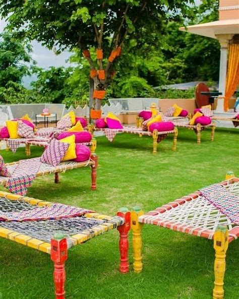 Multicolor Sangeet Seating Décor Mehendi Decor Ideas Wedding