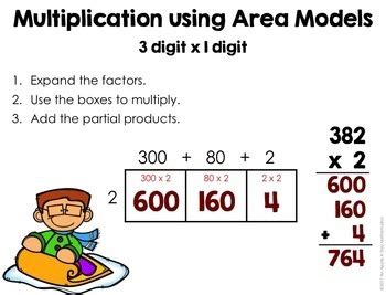 Multiplication Using The Area Model Task Cards 3 Digit X 1 Digit