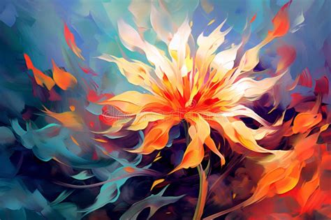 Incredible Magical Flower Oil Painting In Impressionism Style Stock