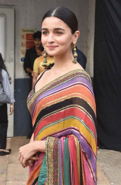 Gorgeous Alia Bhatt In Sabyasachi Multi Color Designer Party Wear Saree