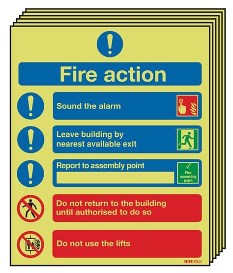 6 Pack Xtra Glo Aluminium Fire Action Signs Seton