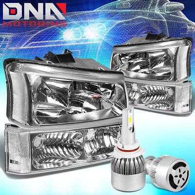 Chrome Housing Headlight Clear Corner White Led Hid Fan Fit