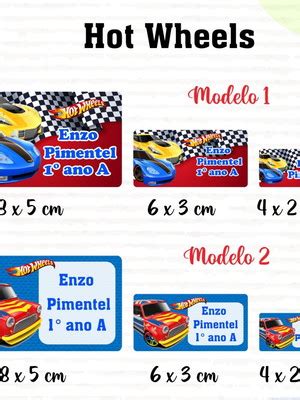 Etiqueta Escolar Hot Wheels Kit 65 Etiquetas Compre Produtos Personalizados No Elo7