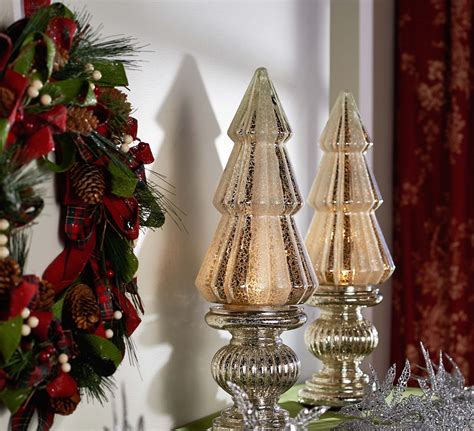 H208700 Illuminated Mercury Glass Trees Are A Set Of Two