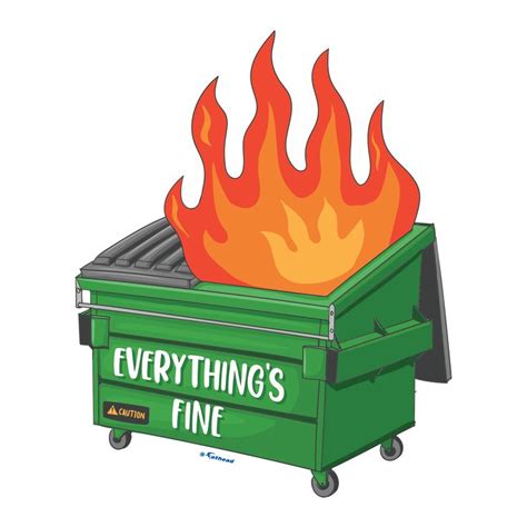 Sheet of 3 - Funny Dumpster Fire: Everything’s Fine Minis - Removable Adhesive Decal 5"W x 7"H ...