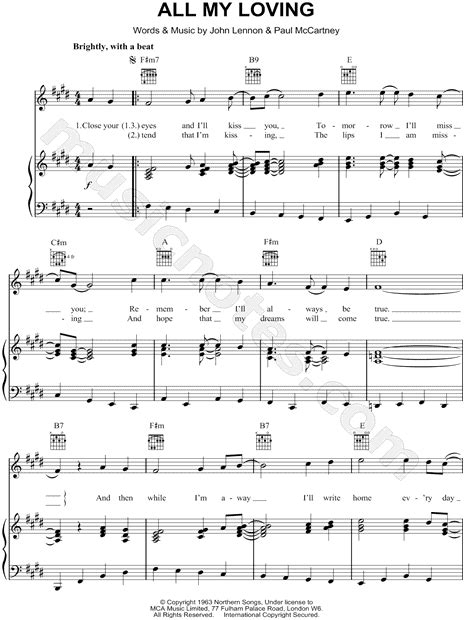 The Beatles All My Loving Sheet Music In E Major Transposable