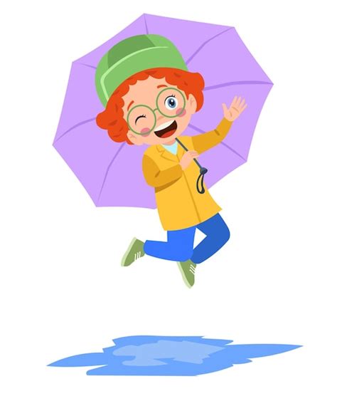 Premium Vector Cute Boy Wearing A Raincoat Holding An Umbrella