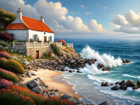 Solve Cottage By The Shore Resizable 12 To 594 Pieces Jigsaw Puzzle