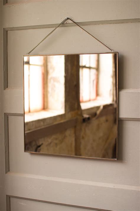 Kalalou Square Brass Finish Wall Mirror With Chain Rustic Wall