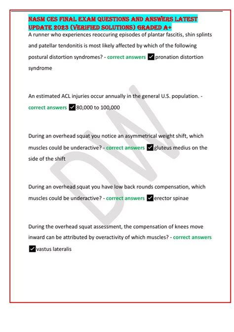 Nasm Ces Final Exam Questions And Answers Latest Update Verified