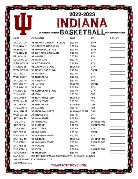 Iu Men's Basketball Tv Schedule Printable