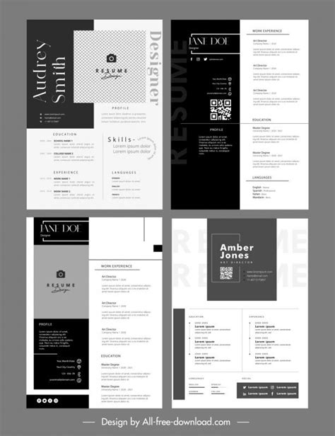 Minimalist Cv Templates Collection Elegant Modern Contrast Vectors