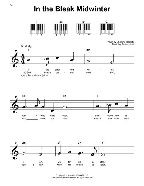 In The Bleak Midwinter By Gustav Holst Sheet Music For Super Easy Piano